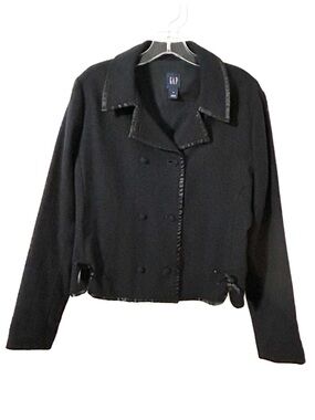 GAP Black Wool Blend Cropped Double Breasted Jacket Bows Women’s Size Medium